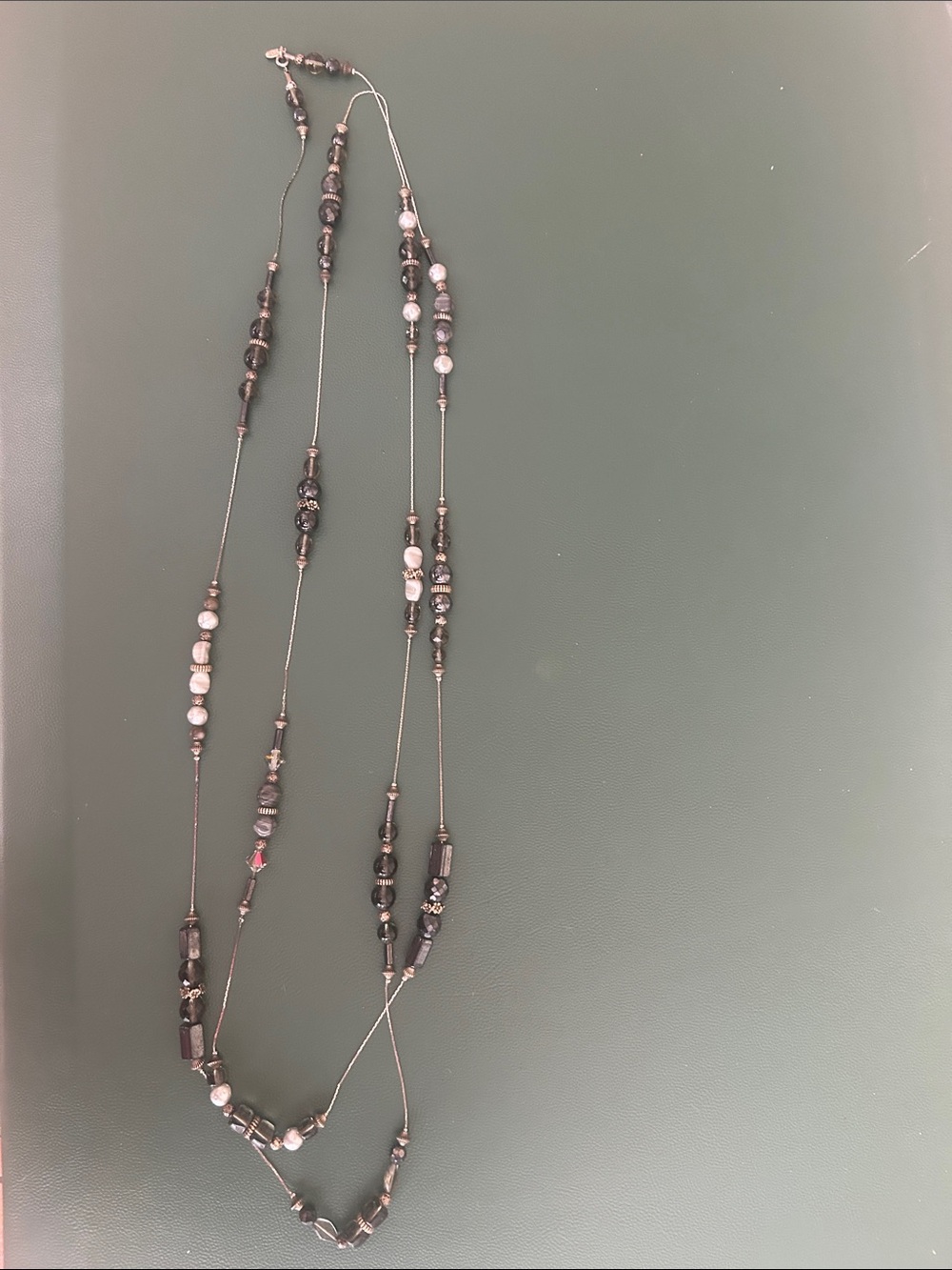 Darby Reid Black, Silver, White Multi-Strand Beaded Necklace